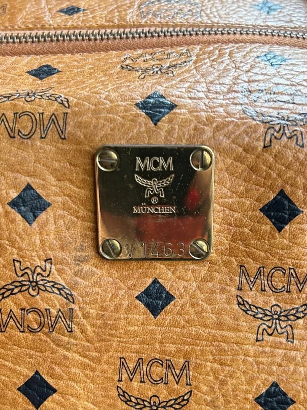 MCM Monogram Visetos Boston Bag, Cognac Tan 👜 - Picture 2 of 13